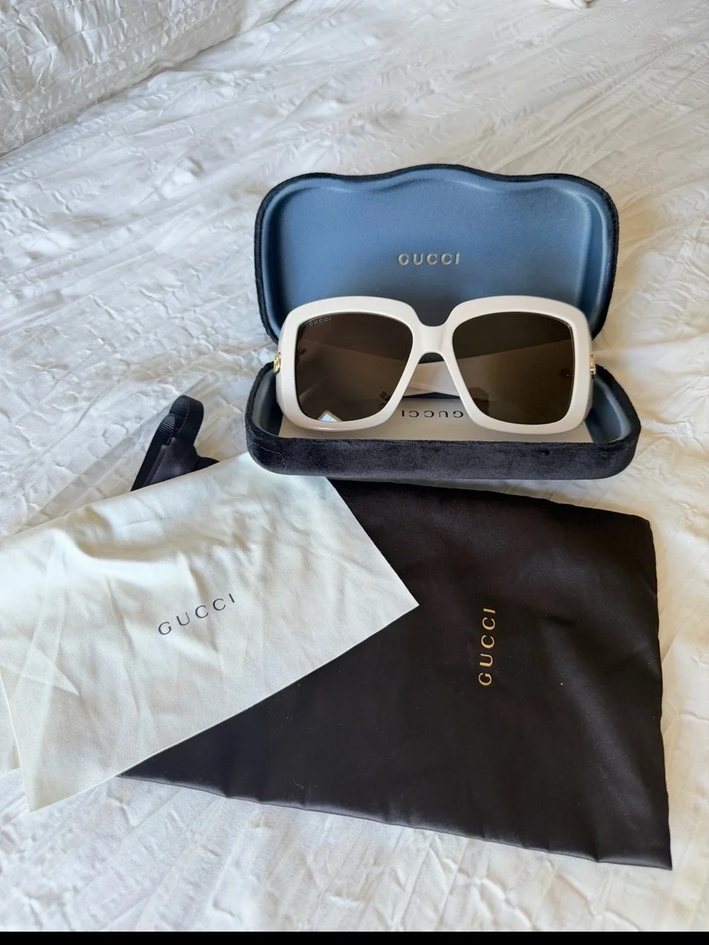 Gucci White Square Oversized Sunglasses with Brown Lenses